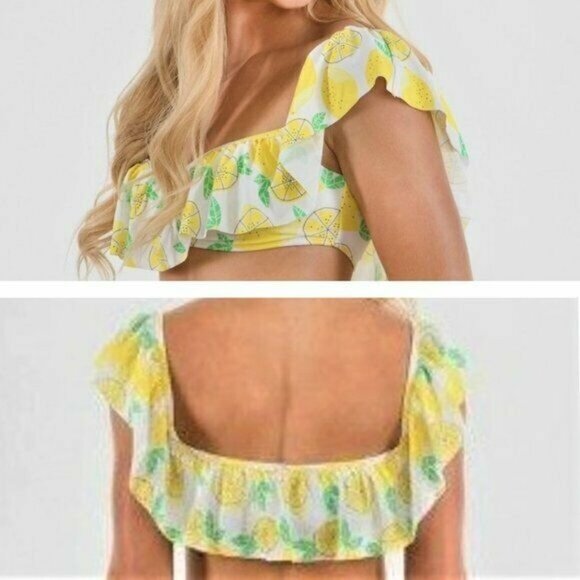 Sugar Coast 2 Pc Bikini Swimsuit Lolli Swim Top Bottom Sz M Lemon Ruffle Yellow - Picture 7 of 8